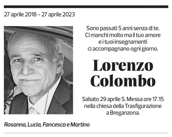 Annuncio funebre Lorenzo Colombo