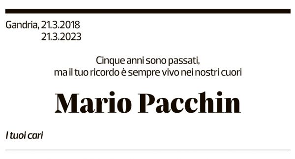 Annuncio funebre Mario Pacchin