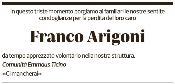 Annuncio funebre Franco Arrigoni