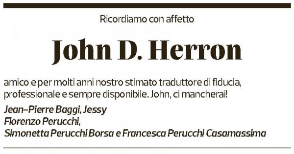 Annuncio funebre John D. Herron