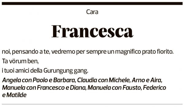 Annuncio funebre Francesca Rossi-lavizzari