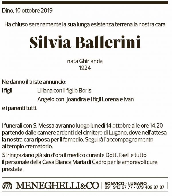 Annuncio funebre Silvia Ballerini
