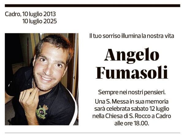 Annuncio funebre Angelo Fumasoli