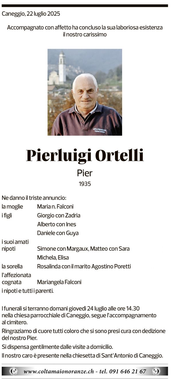 Annuncio funebre Pierluigi Ortelli