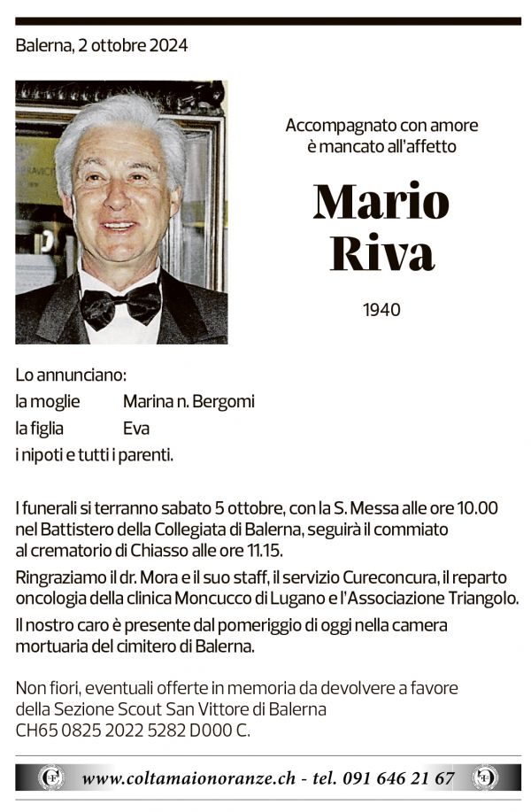 Annuncio funebre Mario Riva