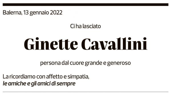 Annuncio funebre Ginette Cavallini