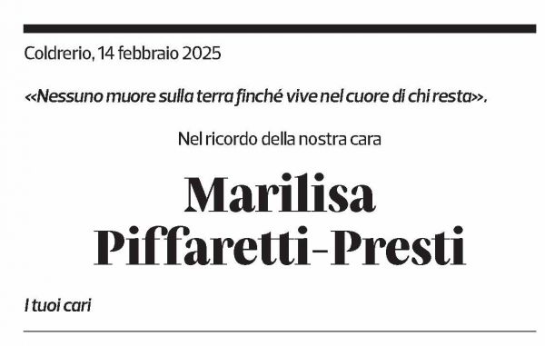 Annuncio funebre Marilisa Piffaretti-presti