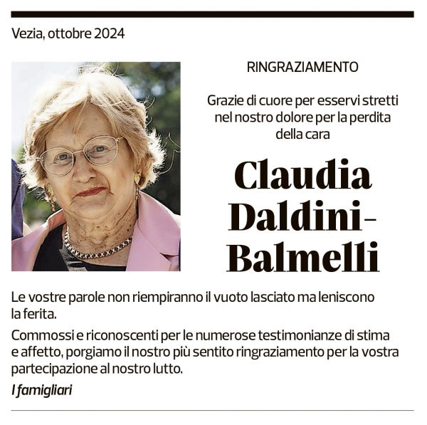 Annuncio funebre Claudia Daldini-balmelli