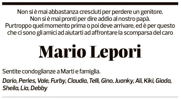 Annuncio funebre Mario Lepori