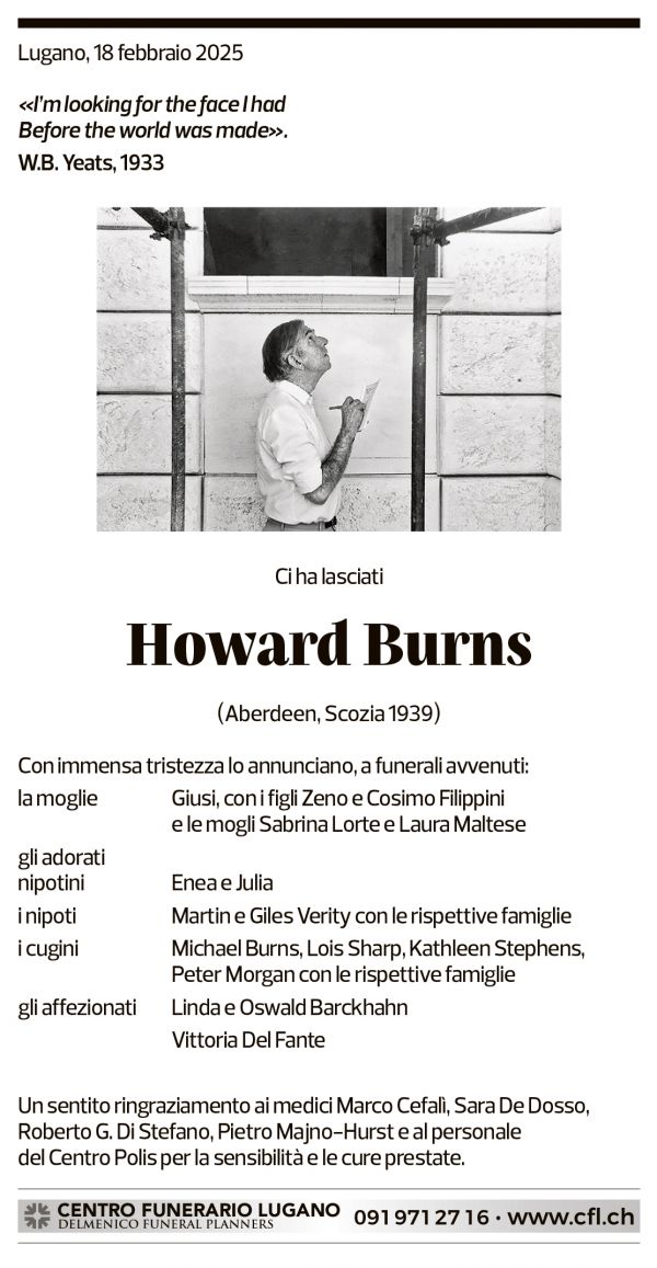 Annuncio funebre Howard Burns