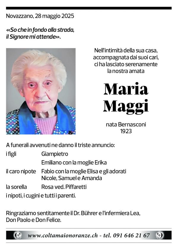 Annuncio funebre Maria Maggi