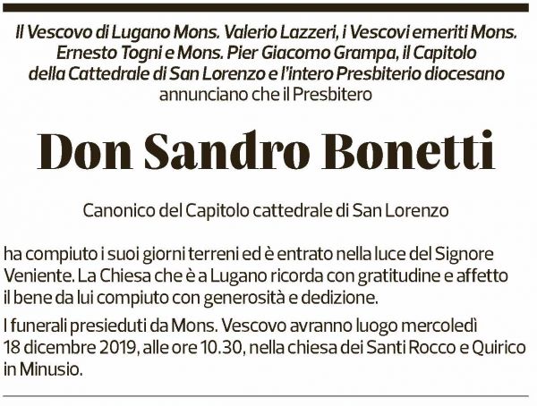 Annuncio funebre Don Sandro Bonetti