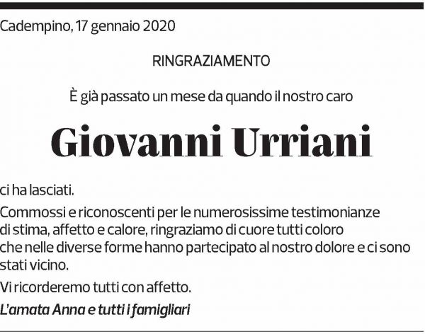 Annuncio funebre Giovanni Urriani