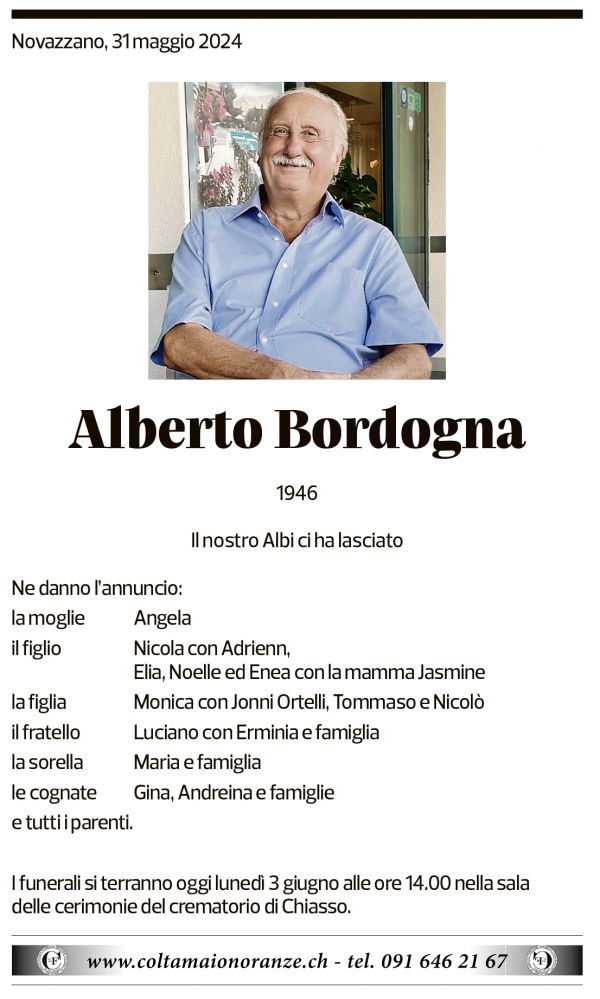 Annuncio funebre Alberto Bordogna