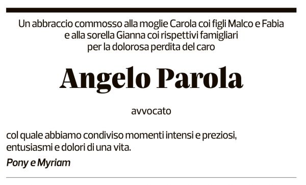 Annuncio funebre Angelo Parola