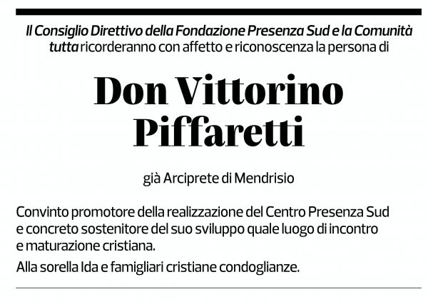 Annuncio funebre Don Vittorino Piffaretti