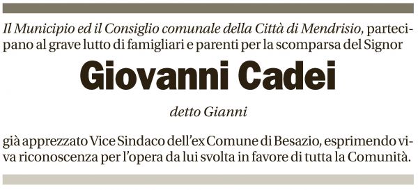 Annuncio funebre Giovanni Cadei