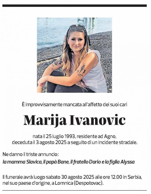 Annuncio funebre Marija Ivanovic
