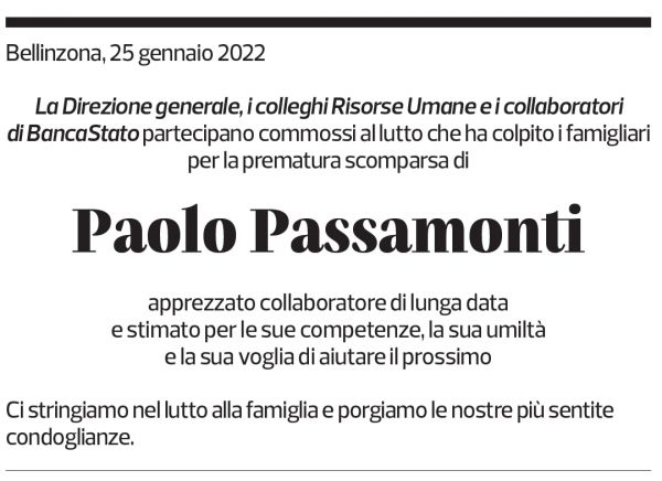 Annuncio funebre Paolo Passamonti