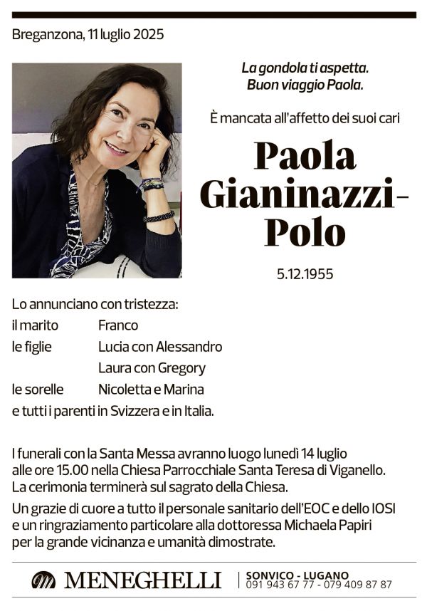 Annuncio funebre Paola Gianinazzi-polo