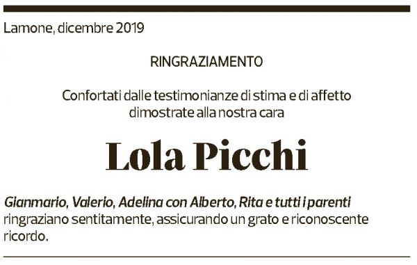 Annuncio funebre Lola Picchi