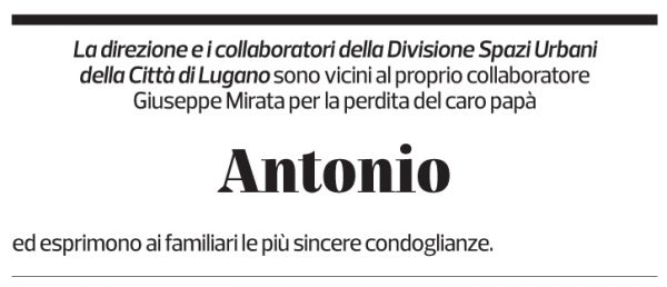 Annuncio funebre Antonio Mirata
