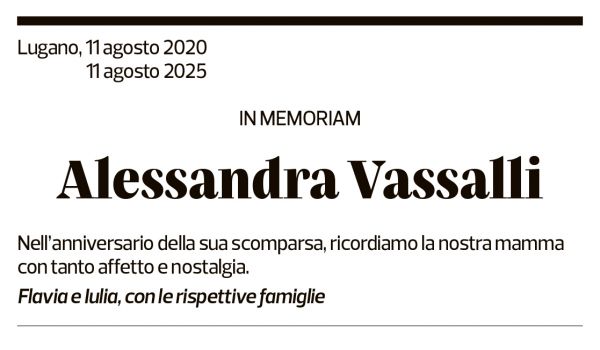Annuncio funebre Alessandra Vassalli