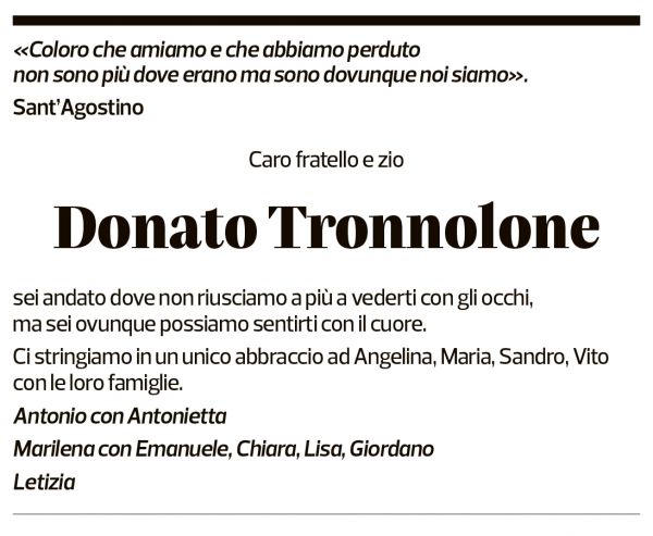 Annuncio funebre Donato Tronnolone