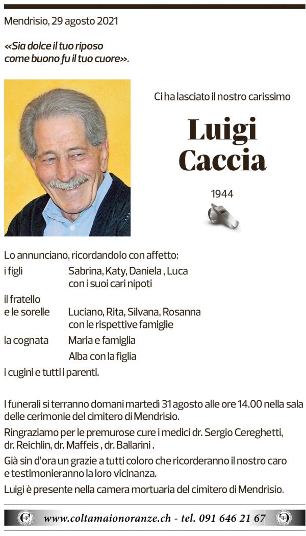 Annuncio funebre Luigi Caccia