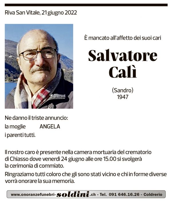 Annuncio funebre Salvatore Calì