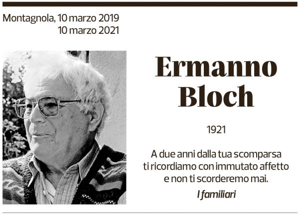 Annuncio funebre Ermanno Bloch