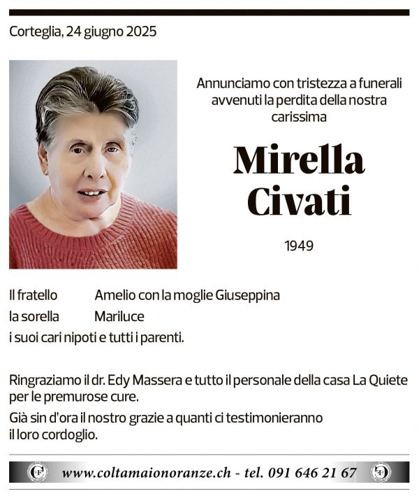 Annuncio funebre Mirella Civati