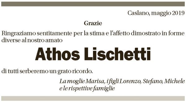 Annuncio funebre Athos Lischetti