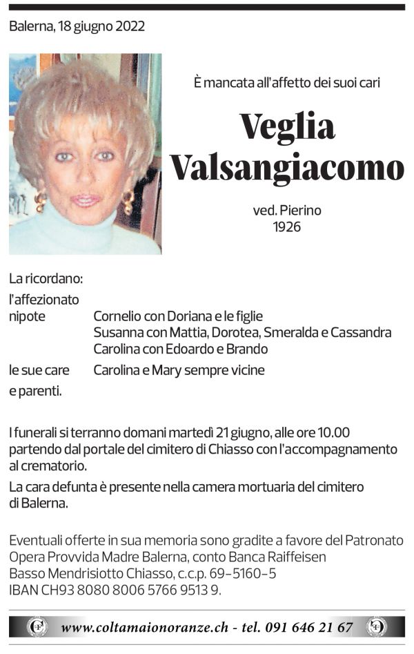 Annuncio funebre Veglia Valsangiacomo