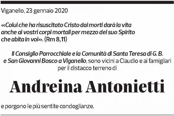 Annuncio funebre Andreina Antonietti