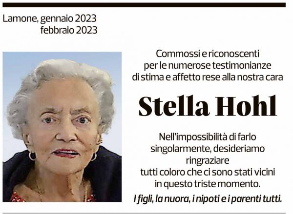 Annuncio funebre Stella Hohl