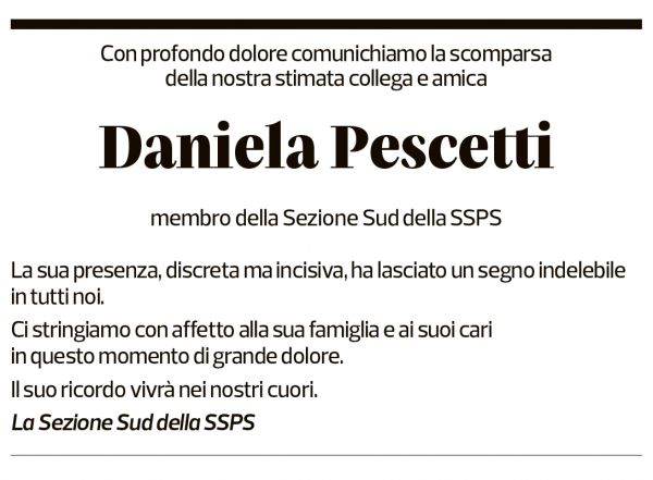 Annuncio funebre Daniela Pescetti