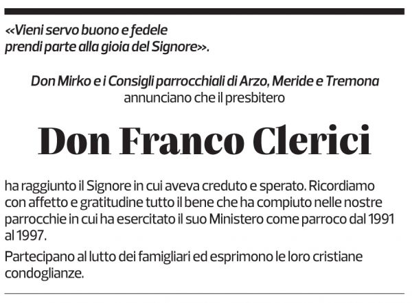 Annuncio funebre Franco Clerici