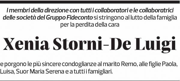 Annuncio funebre Xenia Storni-de Luigi