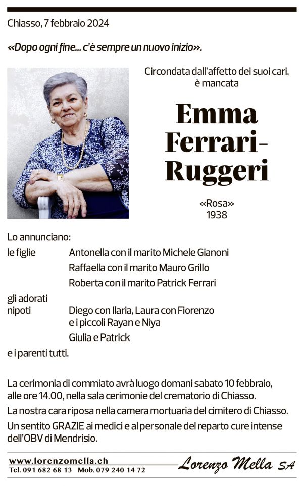 Annuncio funebre Emma Ferrari-ruggeri