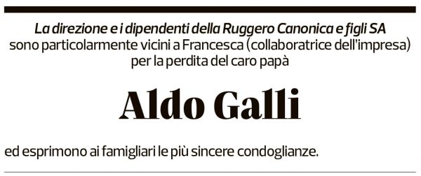 Annuncio funebre Aldo Galli