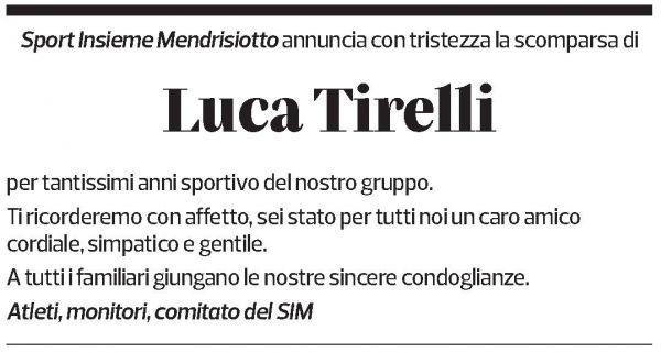 Annuncio funebre Luca Tirelli