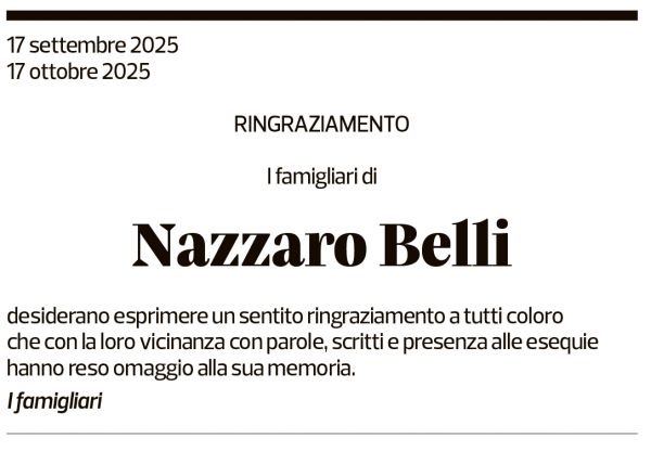 Annuncio funebre Nazzaro Belli