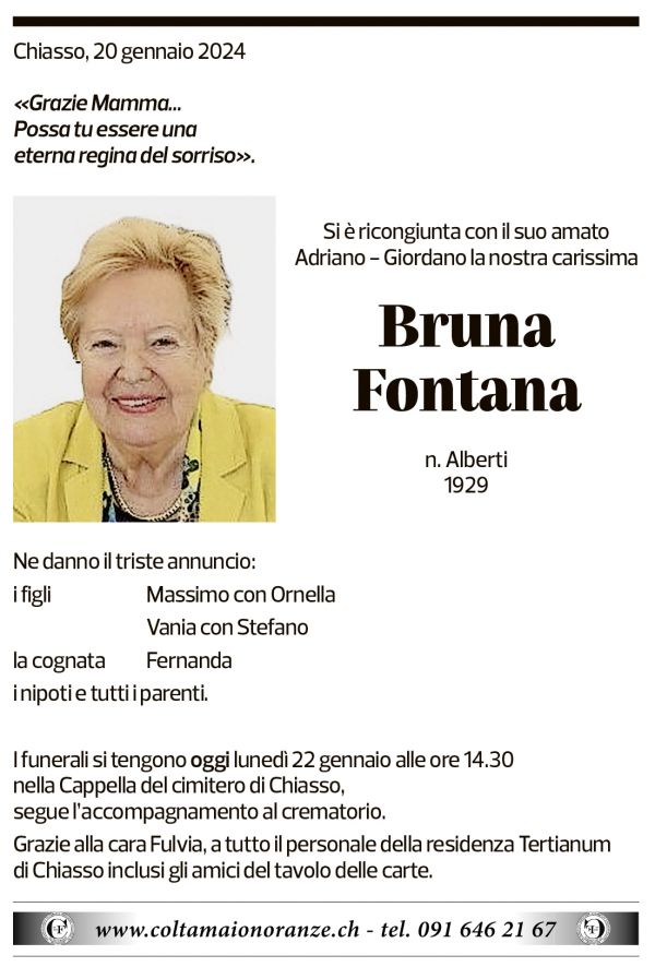 Annuncio funebre Bruna Fontana