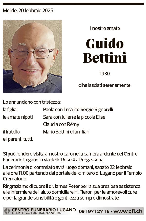 Annuncio funebre Guido Bettini