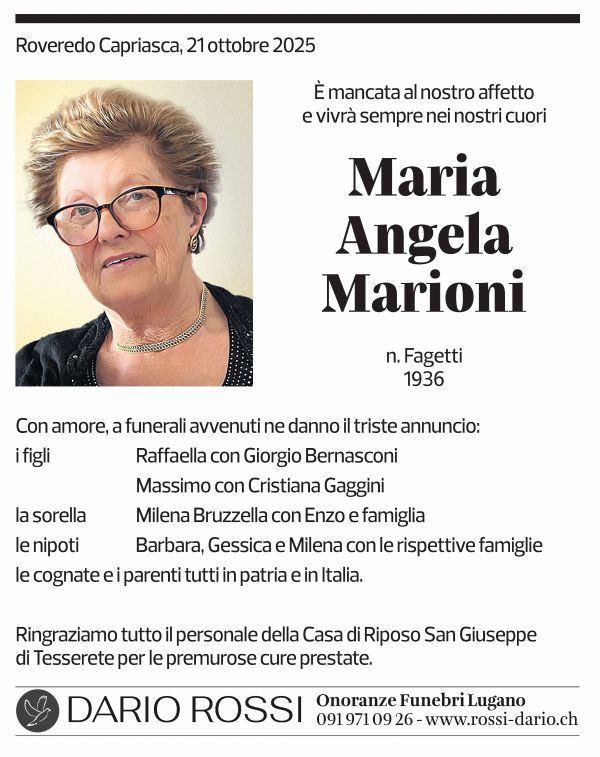 Annuncio funebre Maria Angela Marioni