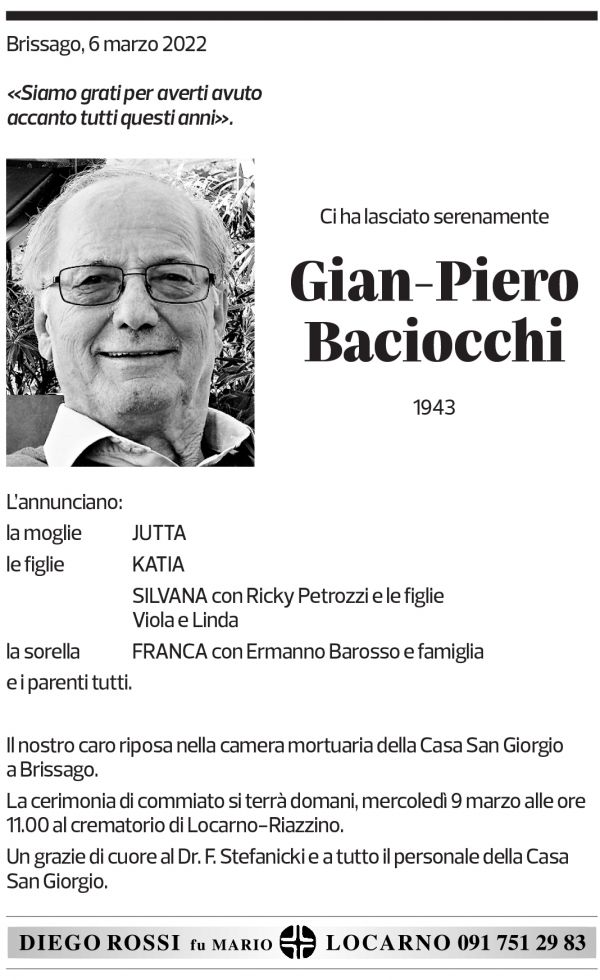 Annuncio funebre Gian-piero Baciocchi