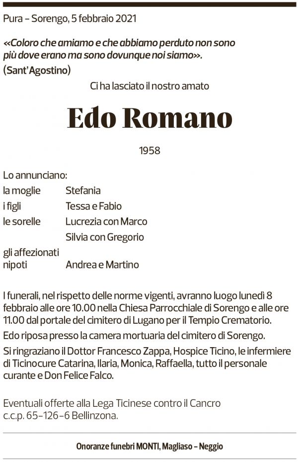 Annuncio funebre Edo Romano