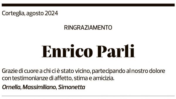 Annuncio funebre Enrico Parli