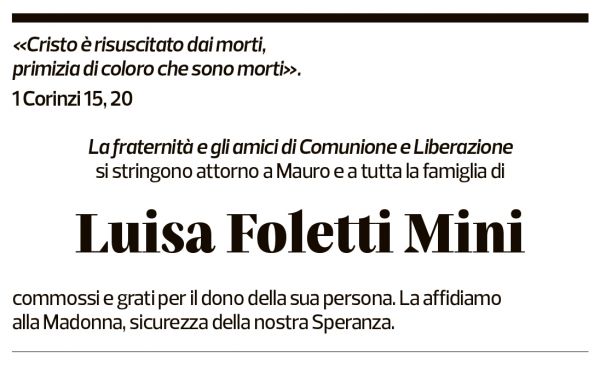 Annuncio funebre Luisa Foletti Mini